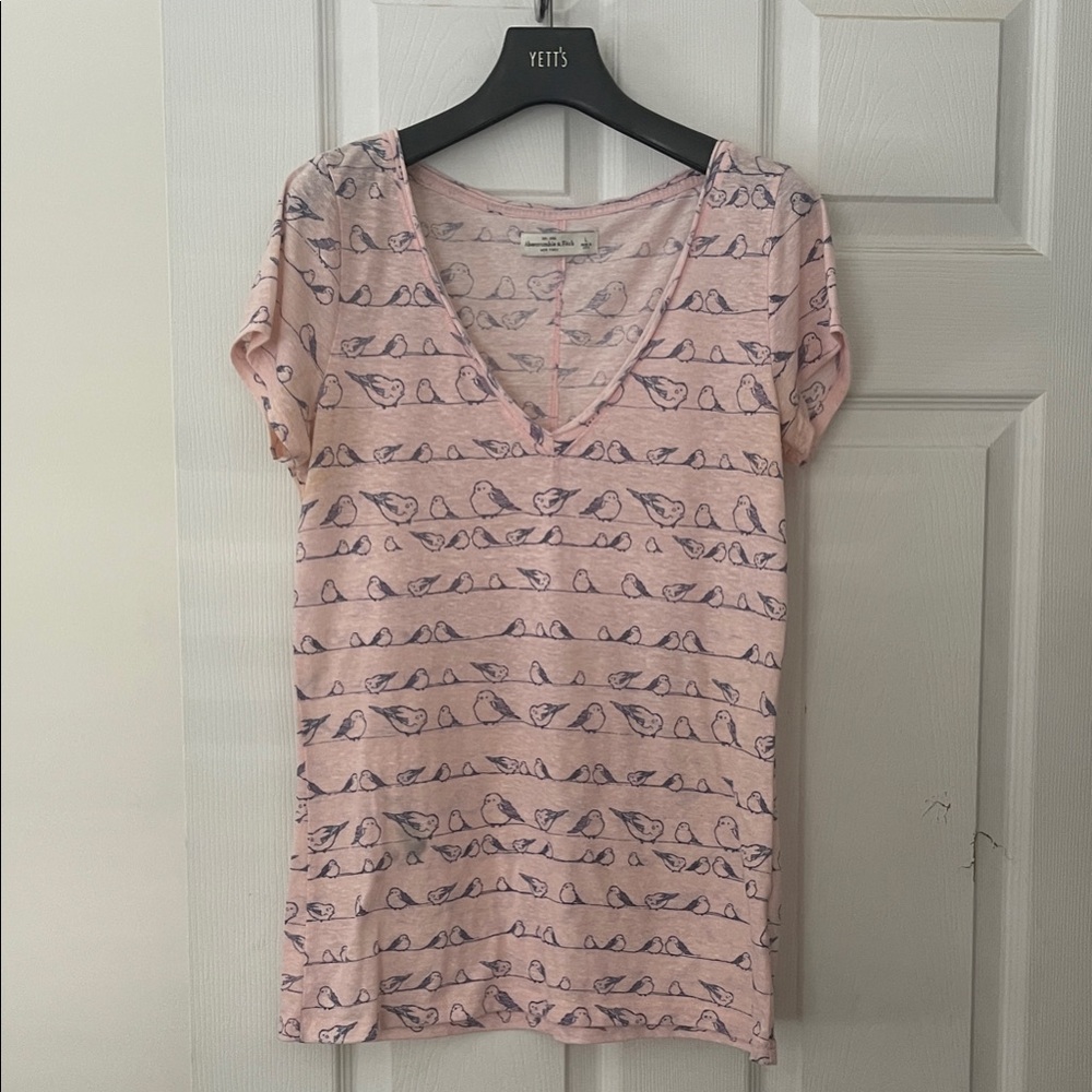 Abercrombie & Fitch Pink Bird Print V-Neck Tee